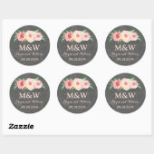 Sticker Rond Mariage Monogramme rose rose pâle Chalkboard (Feuille)