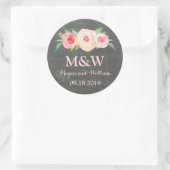 Sticker Rond Mariage Monogramme rose rose pâle Chalkboard (Sac)