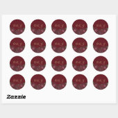Sticker Rond Mariage Monogramme Script Or Rose Bourgogne Rouge (Feuille)