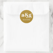 Sticker Rond Mariage monogramme simple et élégant brun doré (Sac)
