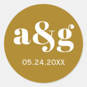 Sticker Rond Mariage monogramme simple et élégant brun doré (Devant)