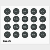 Sticker Rond Mariage Monogramme simple et gris foncé (Feuille)