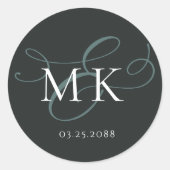 Sticker Rond Mariage Monogramme simple et gris foncé (Devant)