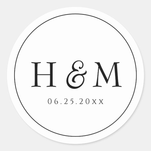 Sticker Rond Mariage Monogrammé Typographie Élégante Simple (Devant)