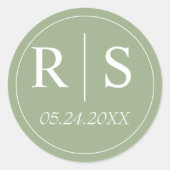 Sticker Rond Mariage monogramme vert et blanc élégant (Devant)