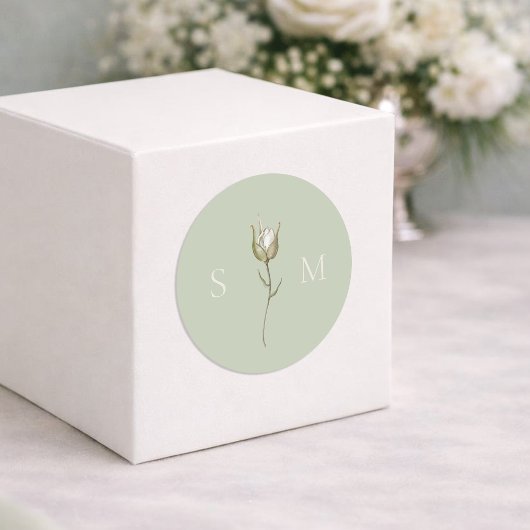 Sticker Rond Mariage Monogramme Vert Sauge
