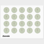 Sticker Rond Mariage Monogramme Vert Sauge (Feuille)