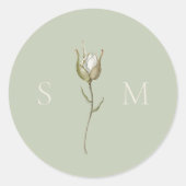 Sticker Rond Mariage Monogramme Vert Sauge (Devant)