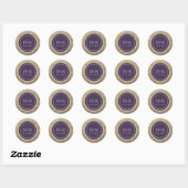 Sticker Rond Mariage Monogramme Violet et Or (Feuille)