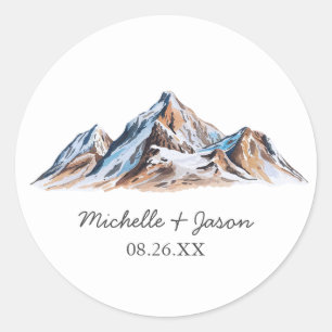 Sticker Rond Mariage Montagnes Aquarelle Tendance Moderne