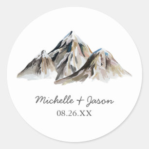 Sticker Rond Mariage Montagnes Aquarelle Tendance Moderne
