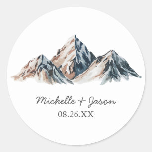 Sticker Rond Mariage Montagnes Aquarelle Tendance Moderne