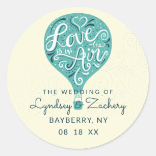Sticker Rond Mariage Montgolfière Bleue Lettre Main