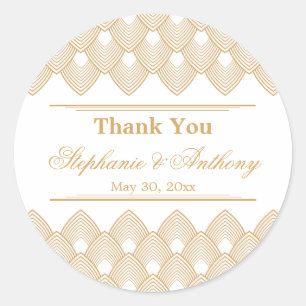Sticker Rond Mariage Motif Gold et White Art Déco