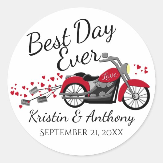 Sticker Rond Mariage moto rouge et gris (Devant)