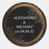 Sticker Rond Mariage mystique céleste noir et or (Devant)