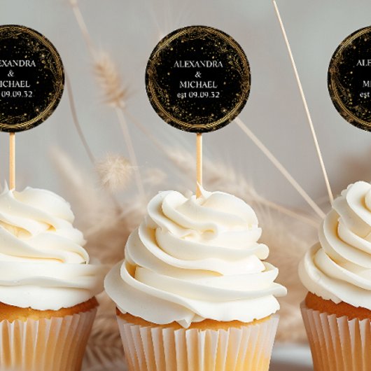 Sticker Rond Mariage mystique céleste noir et or