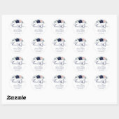 Sticker Rond Mariage nautique Ancre Florale Marine Merci bleu (Feuille)