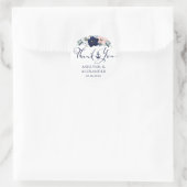 Sticker Rond Mariage nautique Ancre Florale Marine Merci bleu (Sac)