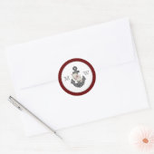 Sticker Rond Mariage nautique Ancre florale Maroon rouge blanc (Enveloppe)