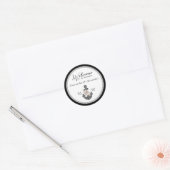 Sticker Rond Mariage nautique Ancre florale noir et blanc (Enveloppe)
