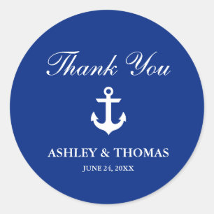 Sticker Rond Mariage nautique Ancre Merci bleu