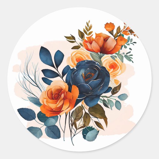 Sticker Rond Mariage Navy Blue and Orange Peony (Devant)