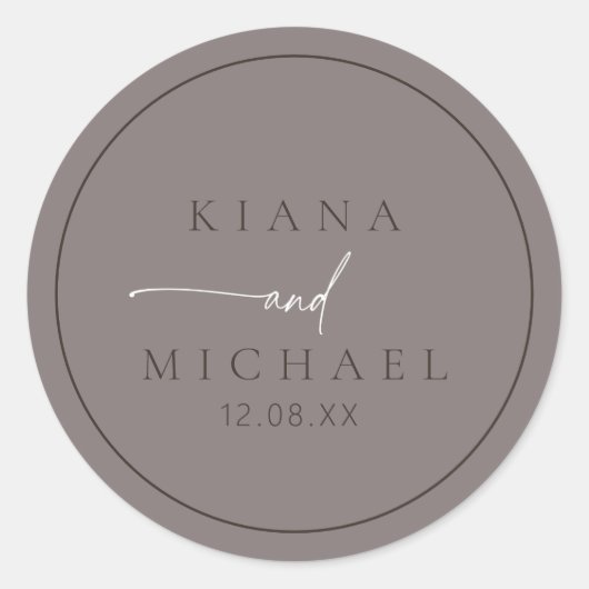 Sticker Rond Mariage neutre chic gris chaud ID1020 (Devant)