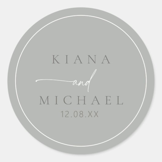 Sticker Rond Mariage neutre chic Sage Grey ID1020 (Devant)