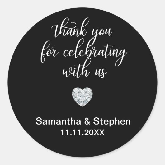 Sticker Rond Mariage noir & blanc classique customisé Diamant (Devant)