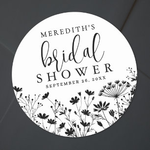 Sticker Rond Mariage Noir Blanc Fleur Sauvage