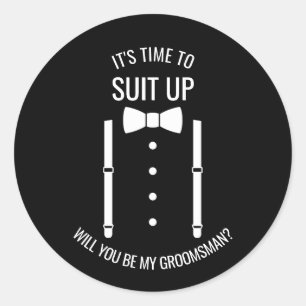 Sticker Rond Mariage noir Bow Cravate Groomsman Proposition