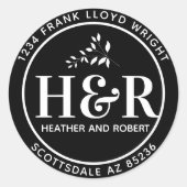 Sticker Rond Mariage noir et blanc Adresse de retour (Devant)
