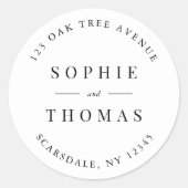 Sticker Rond Mariage noir et blanc Adresse de retour moderne (Devant)