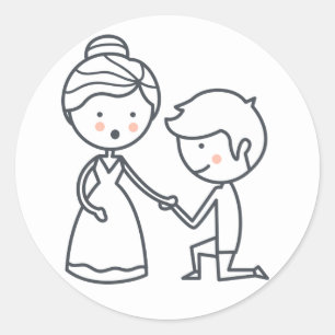 Sticker Rond Mariage noir et blanc Cartoon Mariée & Salle