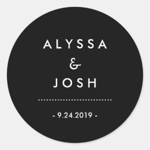 Sticker Rond Mariage noir et blanc classique et minimal
