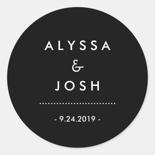 Sticker Rond Mariage noir et blanc classique et minimal (Devant)