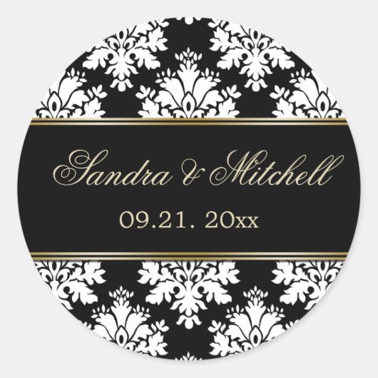 Sticker Rond Mariage noir et blanc Damak (Devant)