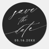 Sticker Rond Mariage noir et blanc élégant Enregistrer la date (Devant)