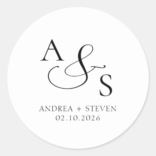 Sticker Rond Mariage noir et blanc Monogramme (Devant)