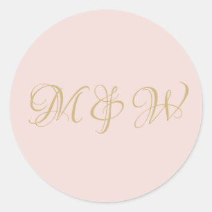 Sticker Rond Mariage noir rose script or monogramme