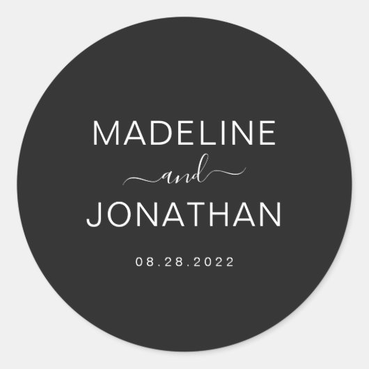 Sticker Rond Mariage noir simple et moderne (Devant)