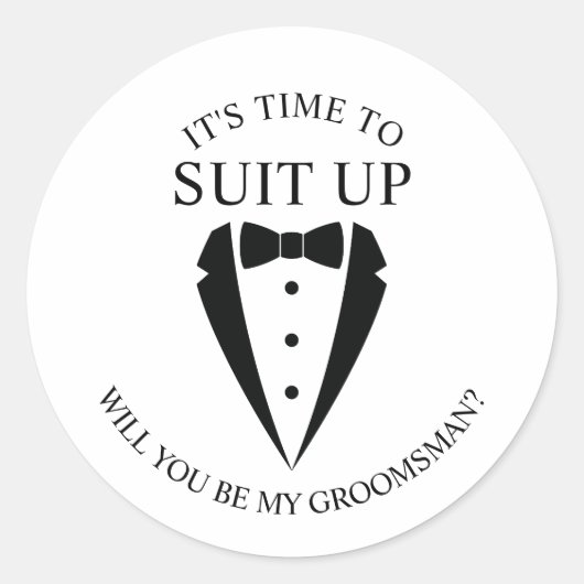 Sticker Rond Mariage noir Tuxedo Suit Groomsman Proposition (Devant)