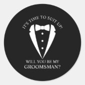 Sticker Rond Mariage noir Tuxedo Suit Groomsman Proposition (Devant)