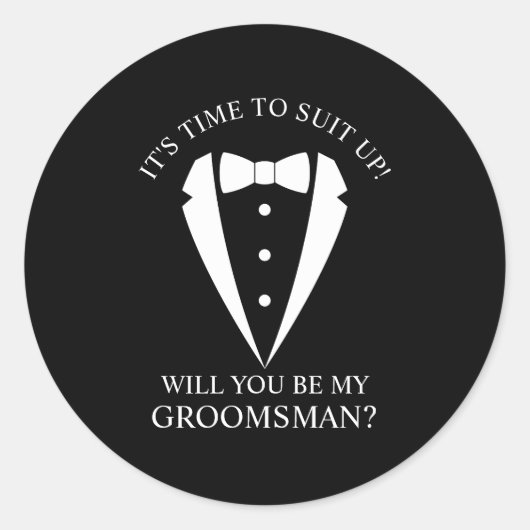 Sticker Rond Mariage noir Tuxedo Suit Groomsman Proposition (Devant)