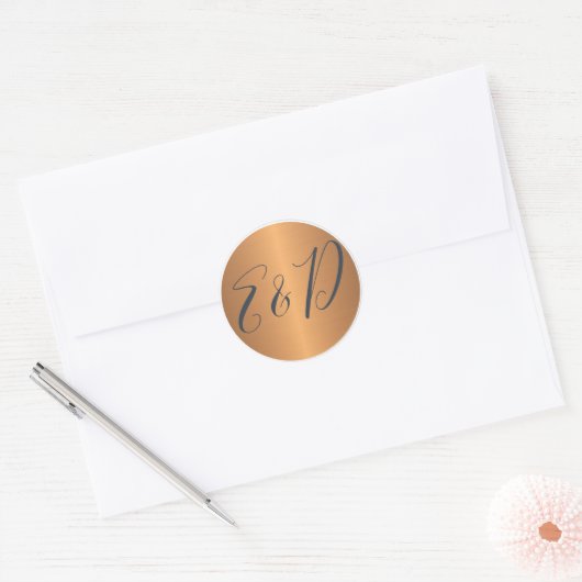 Sticker Rond Mariage nom monogramme initiales or marine (Enveloppe)