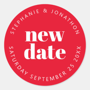 Sticker Rond Mariage Noms de nouvelle date Texte simple Blanc R