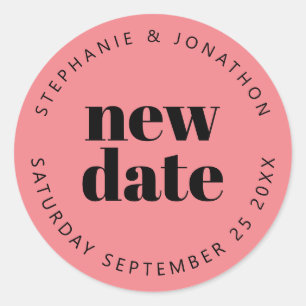 Sticker Rond Mariage Noms de nouvelle date Texte simple corail 