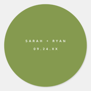 Sticker Rond Mariage Noms Personnalisés Vert Olive Minimaliste