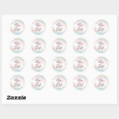 Sticker Rond Mariage Nouvelle date Pink Turquoise Aquarelle Or  (Feuille)
